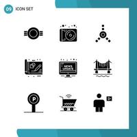 Modern Set of 9 Solid Glyphs Pictograph of information idea technology drawing business Editable Vector Design Elements