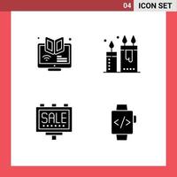 Modern Set of 4 Solid Glyphs and symbols such as elearning relax webinar beauty advertising Editable Vector Design Elements