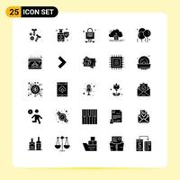 Pictogram Set of 25 Simple Solid Glyphs of balloon data lock save cloud Editable Vector Design Elements