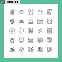 Universal Icon Symbols Group of 25 Modern Lines of broadcast log balloon document weather Editable Vector Design Elements