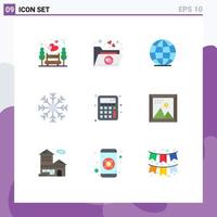 Set of 9 Vector Flat Colors on Grid for calculator back to school globe winter snow Editable Vector Design Elements