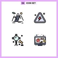 4 Creative Icons Modern Signs and Symbols of mountains science hiking danger lights Editable Vector Design Elements