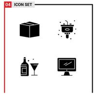 Set of 4 Commercial Solid Glyphs pack for box bottle disposal sink computer Editable Vector Design Elements