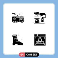 Pack of 4 Modern Solid Glyphs Signs and Symbols for Web Print Media such as emergency boot transportation paint web design Editable Vector Design Elements