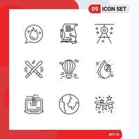 Group of 9 Outlines Signs and Symbols for instrument drawing sign drafting compass Editable Vector Design Elements