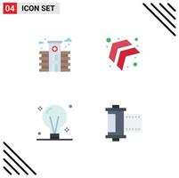 Group of 4 Modern Flat Icons Set for city electric arrow bulb camera Editable Vector Design Elements