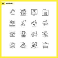 Outline Pack of 16 Universal Symbols of car files party document development Editable Vector Design Elements