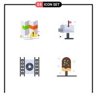 conjunto moderno de 4 iconos y símbolos planos, como el buzón de la ciudad de la película del mapa, elementos de diseño vectorial editables en frío vector