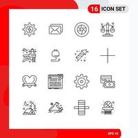 Set of 16 Commercial Outlines pack for garden slider film law balance Editable Vector Design Elements