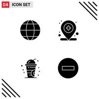 4 Universal Solid Glyphs Set for Web and Mobile Applications communication drink globe map delete Editable Vector Design Elements