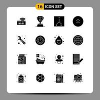 Modern Set of 16 Solid Glyphs and symbols such as wrench repair coordinates up circle Editable Vector Design Elements