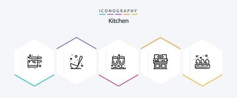 Kitchen 25 Line icon pack including eggs. breakfast. glass. kitchen. eat vector