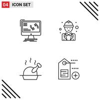 Modern Set of 4 Filledline Flat Colors Pictograph of synchronization manager data engineer food Editable Vector Design Elements