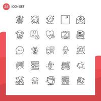 User Interface Pack of 25 Basic Lines of angle mail cleaning greetings card Editable Vector Design Elements