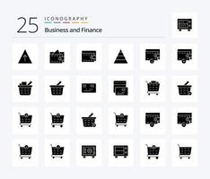 finanzas 25 paquete de iconos de glifos sólidos que incluye carrito de compras. cesta. estructura. cartera. dinero vector