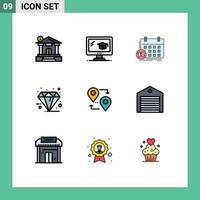 Pictogram Set of 9 Simple Filledline Flat Colors of location premium classes friday black Editable Vector Design Elements