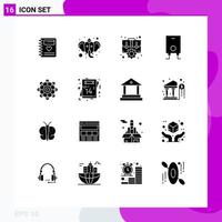 Pack of 16 Modern Solid Glyphs Signs and Symbols for Web Print Media such as machine water case heater strategic Editable Vector Design Elements