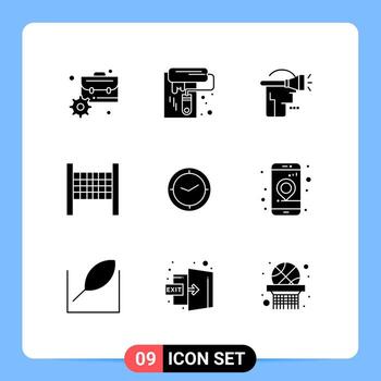 9 Solid Glyph concept for Websites Mobile and Apps clock time head watch net Editable Vector Design Elements