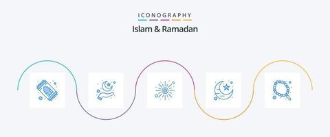 Islam And Ramadan Blue 5 Icon Pack Including islamic. moon. muslim. muslim. sun vector