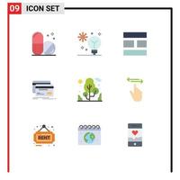 Pictogram Set of 9 Simple Flat Colors of plant debit collage credit banking Editable Vector Design Elements