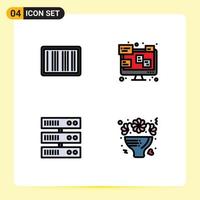 4 User Interface Filledline Flat Color Pack of modern Signs and Symbols of barcode datacenter shopping laptop bouquet Editable Vector Design Elements