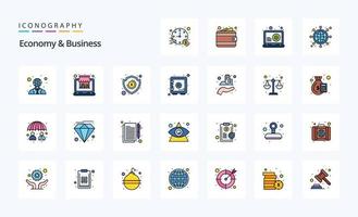 25 Economy And Business Line Filled Style icon pack vector