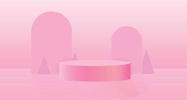 fondo del concepto del día de san valentín. podio de ilustración vectorial decorado con geometría. dulce y rosa con pedestal redondo. linda pancarta de venta de amor o tarjeta de felicitación vector