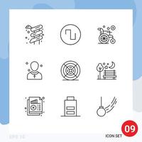 conjunto de 9 iconos de interfaz de usuario modernos signos de símbolos para elementos de diseño vectorial editables de hombre de película de silla de ruedas de filamento de impresión vector