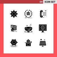 Modern Set of 9 Solid Glyphs Pictograph of dinner calculator education book dial pad Editable Vector Design Elements