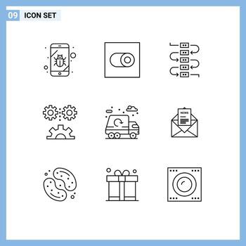 Paquete de 9 esquemas de interfaz de usuario de signos y símbolos modernos de elementos de diseño de vectores editables de ciencia de ingeniería de tecnología de nota de ciudad de basura