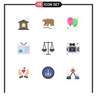 9 User Interface Flat Color Pack of modern Signs and Symbols of vintage output device balloon global network celebrate Editable Vector Design Elements