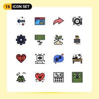 Set of 16 Vector Flat Color Filled Lines on Grid for plant dollar redo drawing create Editable Creative Vector Design Elements