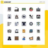 Pack of 25 Modern Filled line Flat Colors Signs and Symbols for Web Print Media such as investment data steam plant analysis currency Editable Vector Design Elements