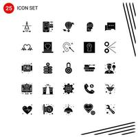 25 Thematic Vector Solid Glyphs and Editable Symbols of head skill wifi learning love Editable Vector Design Elements