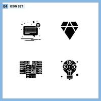 4 Universal Solid Glyphs Set for Web and Mobile Applications alert center message coin data Editable Vector Design Elements