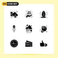 Pictogram Set of 9 Simple Solid Glyphs of rocks level nautical construction laser Editable Vector Design Elements