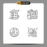 Pack of 4 creative Filledline Flat Colors of checklist moon wishlist map space Editable Vector Design Elements