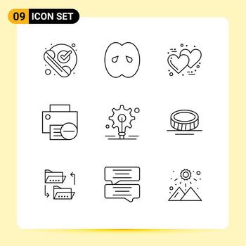 Pack of 9 Modern Outlines Signs and Symbols for Web Print Media such as hardware devices kitchen computers romantic Editable Vector Design Elements