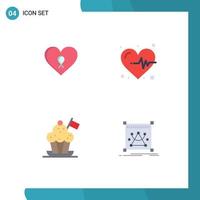 Pack of 4 creative Flat Icons of heart cooker patient heartbeat flag Editable Vector Design Elements