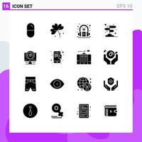 16 Universal Solid Glyph Signs Symbols of computer pointer audio book location arrow Editable Vector Design Elements