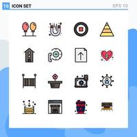 Flat Color Filled Line Pack of 16 Universal Symbols of store shop front interface house structure Editable Creative Vector Design Elements