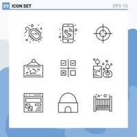 Modern Set of 9 Outlines and symbols such as priorities business aim picture hang Editable Vector Design Elements