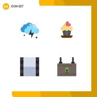 Set of 4 Commercial Flat Icons pack for cloud video weather love clean Editable Vector Design Elements