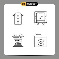 Mobile Interface Line Set of 4 Pictograms of buildings seo shops lorry favorite Editable Vector Design Elements