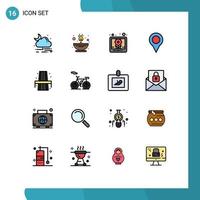 Group of 16 Modern Flat Color Filled Lines Set for rood city image pin map Editable Creative Vector Design Elements