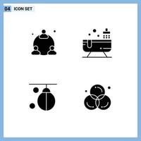 Set of 4 Commercial Solid Glyphs pack for web boxing bathroom water training Editable Vector Design Elements