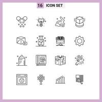 Group of 16 Modern Outlines Set for media design bunny object box Editable Vector Design Elements