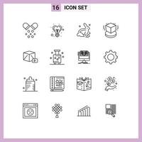 Group of 16 Modern Outlines Set for media design bunny object box Editable Vector Design Elements