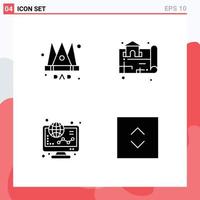 4 Creative Icons Modern Signs and Symbols of crown finance king map online Editable Vector Design Elements