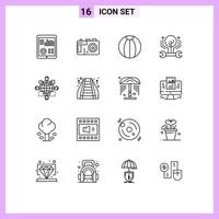 Mobile Interface Outline Set of 16 Pictograms of function hack ball growth development Editable Vector Design Elements